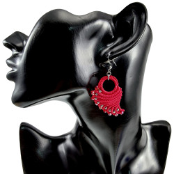 Engelvleugel Oorbellen van Rode Micro Macramé en RVS - Handgemaakt