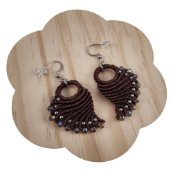 Engelvleugel Oorbellen van Donkerbruin Micro Macramé en RVS Handgemaakt