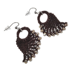 Engelvleugel Oorbellen van Donkerbruin Micro Macramé en RVS Handgemaakt