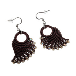 Engelvleugel Oorbellen van Donkerbruin Micro Macramé en RVS Handgemaakt