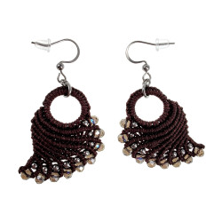 Engelvleugel Oorbellen van Donkerbruin Micro Macramé en RVS Handgemaakt