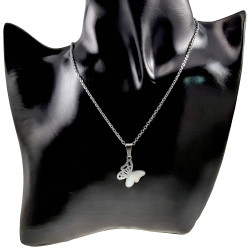 Dames RVS Kabelketting en Vlinderhanger met Natuurparelmoer Lengte 50cm