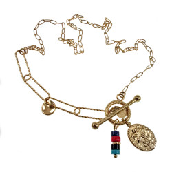 Verguld RVS - Paperclip Ketting met Decoratieve Hangers en T-Sluitin