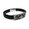 Stoere Zwarte Gevlochten Leren Armband met Keltisch Kruis Plaat Heren