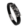 Stoere Zwarte Gevlochten Leren Armband met Keltisch Kruis Plaat Heren