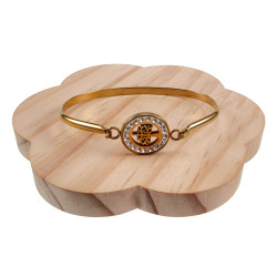 Dames - Goudkleurige RVS - Bangle Armband met Levensboom en Zirkonia
