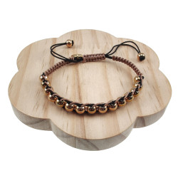 Bruin-Zwarte Macramé Armband met Roségouden RVS Kralen - Handgemaakt