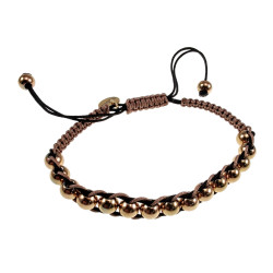 Bruin-Zwarte Macramé Armband met Roségouden RVS Kralen - Handgemaakt