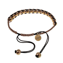 Bruin-Zwarte Macramé Armband met Roségouden RVS Kralen - Handgemaakt