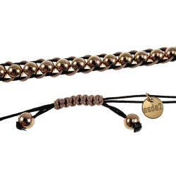 Bruin-Zwarte Macramé Armband met Roségouden RVS Kralen - Handgemaakt