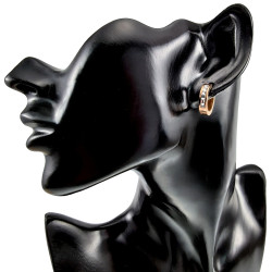 Unisex - Roségoudkleurig RVS - ∅16mm Oorringen met Vierkante Zirkonias