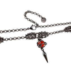 RVS Ketting met Rode Kattenoog Steen en Speerpunt Hanger Handgemaakt