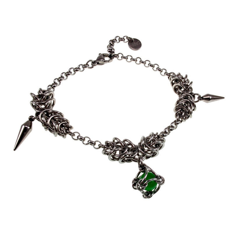 RVS Armband met Groene Kattenoog Steen en Speerpunt Hanger Verstelbaar