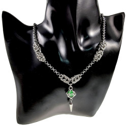 RVS Ketting met Groene Kattenoog Steen en Speerpunt Hanger Handgemaakt