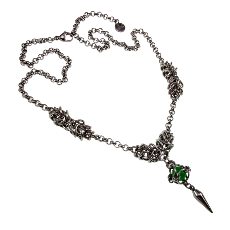 RVS Ketting met Groene Kattenoog Steen en Speerpunt Hanger Handgemaakt