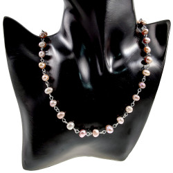 Unisex - Ketting met Paarse Zoetwaterparel - RVS - Handgemaakt