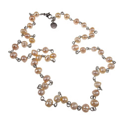 Unisex - Ketting met Champagnekleur Zoetwaterparel - RVS - Handgemaakt