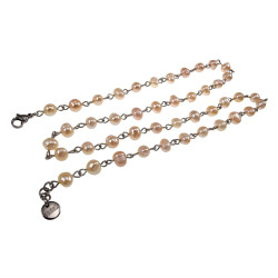 Unisex - Ketting met Champagnekleur Zoetwaterparel - RVS - Handgemaakt