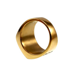 -Goudkleurige RVS Herenring met Zwarte Steen en Grieks Patroon