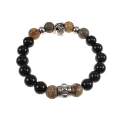 Elastische Herenarmband met Natuurstenen Onyx en Bruine Jaspis