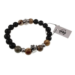 Elastische Herenarmband met Natuurstenen Onyx en Bruine Jaspis