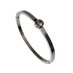 Gepolijst RVS - 16 tot 18cm Bangle Armband met Ronde Zirkonia Dames