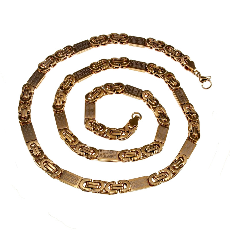 Goudkleur RVS Platte Koningsketting met Griekse Details - Lengte 60cm