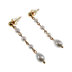 Goudkleurig RVS - Bolvormige Oorbellen met Zoetwaterparelsketting
