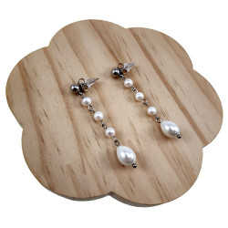 RVS Bolvormige Oorbellen met Zoetwaterparelsketting - Dames