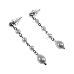 RVS Bolvormige Oorbellen met Zoetwaterparelsketting - Dames