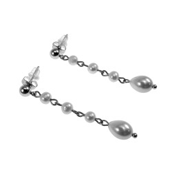 RVS Bolvormige Oorbellen met Zoetwaterparelsketting - Dames