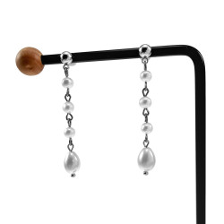 RVS Bolvormige Oorbellen met Zoetwaterparelsketting - Dames