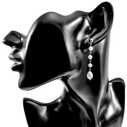 RVS Bolvormige Oorbellen met Zoetwaterparelsketting - Dames