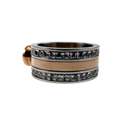 Bicolor RVS en Roségoudkleur - Brede Damesring met Fonkelende Zirkonia