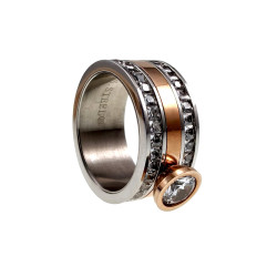 Bicolor RVS en Roségoudkleur - Brede Damesring met Fonkelende Zirkonia