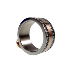 Bicolor RVS en Roségoudkleur - Brede Damesring met Fonkelende Zirkonia