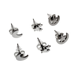 316L RVS Set 3-Paar Oorbellen van Maan- en Sterrenmotief - Dames