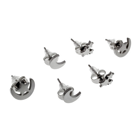316L RVS Set 3-Paar Oorbellen van Maan- en Sterrenmotief - Dames