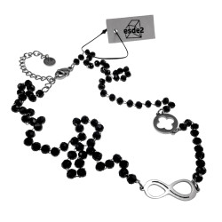 RVS - Zwarte Kristallen Ketting met Oneindigheid en Klavertje Vier