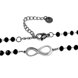 RVS - Zwarte Kristallen Ketting met Oneindigheid en Klavertje Vier