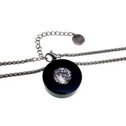 RVS Jasseron ketting met Zwarte PVD Hanger met Verwisselbare Zirkonia