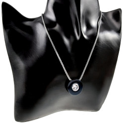 RVS Jasseron ketting met Zwarte PVD Hanger met Verwisselbare Zirkonia