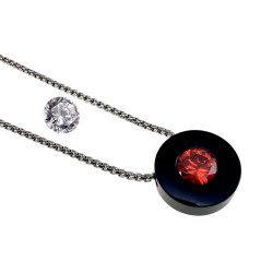 RVS Jasseron ketting met Zwarte PVD Hanger met Verwisselbare Zirkonia