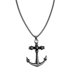 60cm x 3mm Jasseron-Ketting + Ankerhanger Heren - Gepolijst RVS