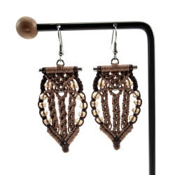 Zilverkleurige RVS - Haakoorbellen met Macramé Huil en Kristallen