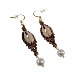 Macramé Haakoorbellen met Zoetwaterparel, Schelp en Goudkleurig Staal