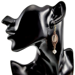 Macramé Haakoorbellen met Zoetwaterparel, Schelp en Goudkleurig Staal