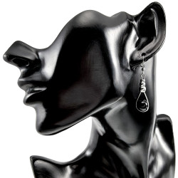 Dames RVS Haakoorbellen met Natuurlijke Onyx Steen - Lengte 48mm