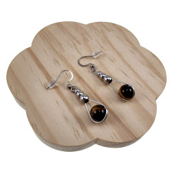 Dames RVS Haakoorbellen met Natuurlijke Tijgeroog Steen - Lengte 48mm
