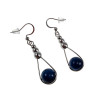 Dames RVS Haakoorbellen met Donkerblauwe Kristal Steen - Lengte 48mm